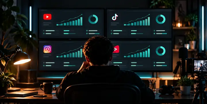 Überblick über Einnahmen und Performance eines Creators mit mehreren Kanälen