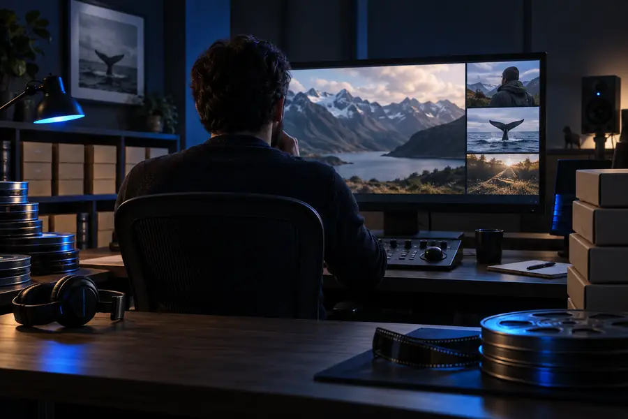 Illustrative video editing workspace with a preview area